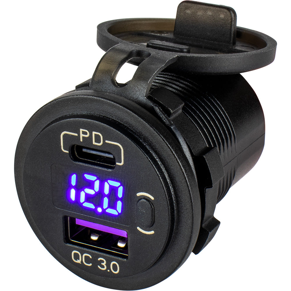 SeaDog Round USB USBC Power Socket wHidden Voltmeter 4265181